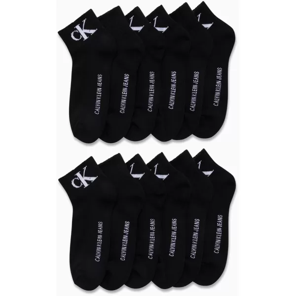 Calvin Klein Mens Socks  Athletic Cushioned Quarter Cut Ankle Socks 12 PackBlack