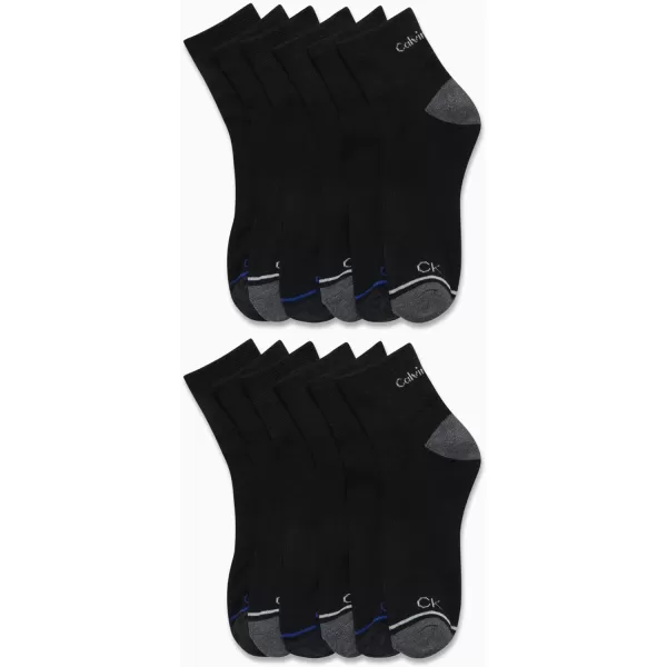 Calvin Klein Mens Socks  Athletic Cushioned Quarter Cut Ankle Socks 12 PackBlack Assorted