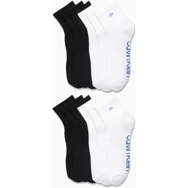 Calvin Klein Mens Socks  Athletic Cushioned Quarter Cut Ankle Socks 12 PackBlackWhite