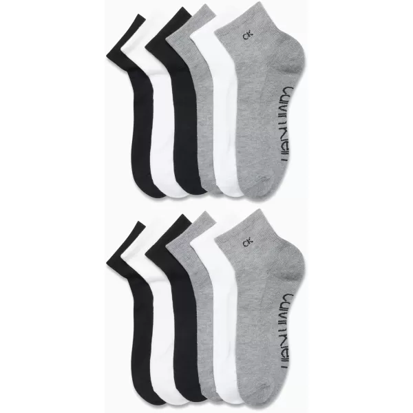 Calvin Klein Mens Socks  Athletic Cushioned Quarter Cut Ankle Socks 12 PackBlackWhiteGrey