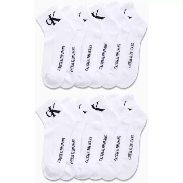 Calvin Klein Mens Socks  Athletic Cushioned Quarter Cut Ankle Socks 12 PackWhite
