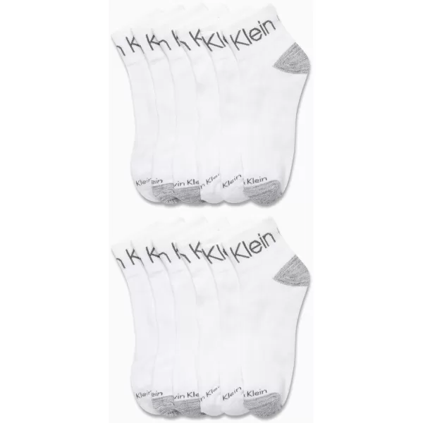 Calvin Klein Mens Socks  Athletic Cushioned Quarter Cut Ankle Socks 12 PackWhite Assorted