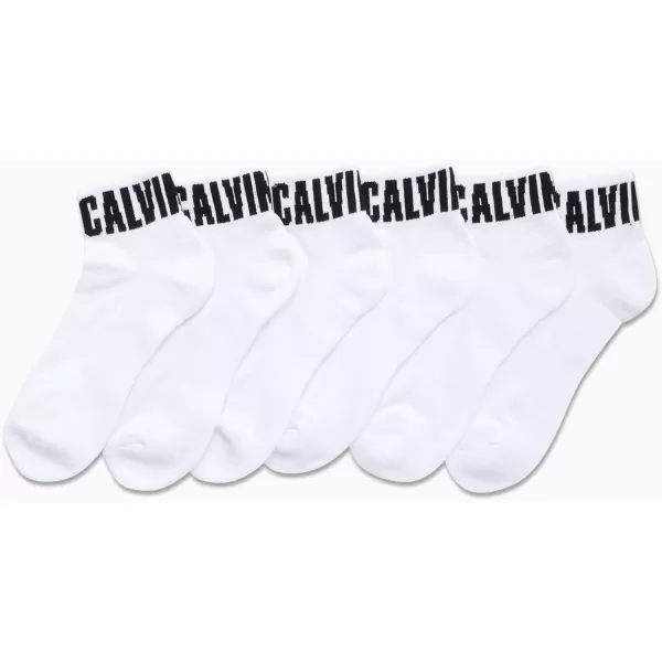 Calvin Klein Mens Socks  Athletic Cushioned Quarter Cut Ankle Socks 12 PackWhite Logo