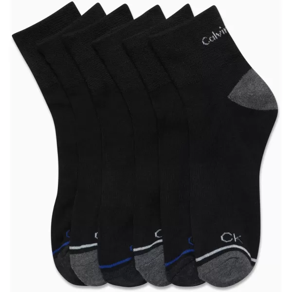Calvin Klein Mens Socks  Athletic Cushioned Quarter Cut Socks 6 PackBlack Assorted
