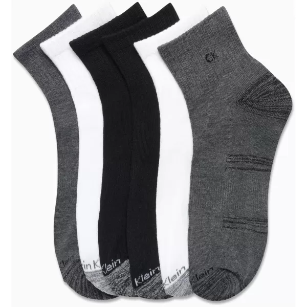 Calvin Klein Mens Socks  Athletic Cushioned Quarter Cut Socks 6 PackBlackWhiteGrey