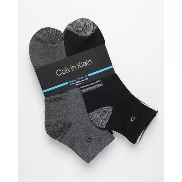 Calvin Klein Mens Socks  Athletic Cushioned Quarter Cut Socks 6 PackBlackWhiteGrey