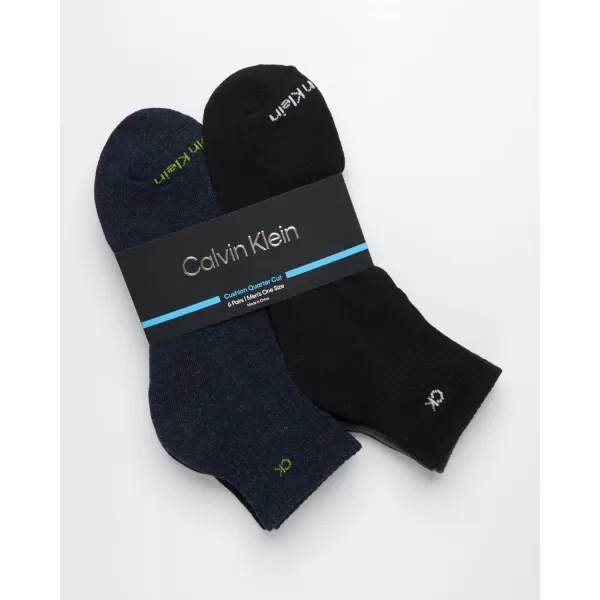 Calvin Klein Mens Socks  Athletic Cushioned Quarter Cut Socks 6 PackDark Denim Assorted