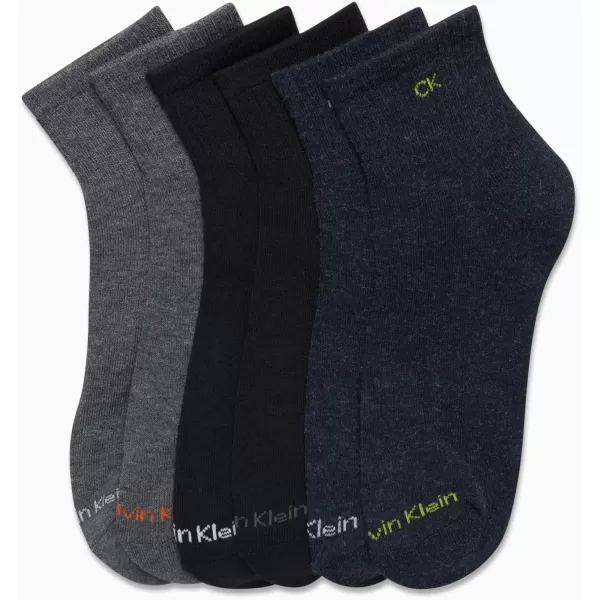 Calvin Klein Mens Socks  Athletic Cushioned Quarter Cut Socks 6 PackDark Denim Assorted