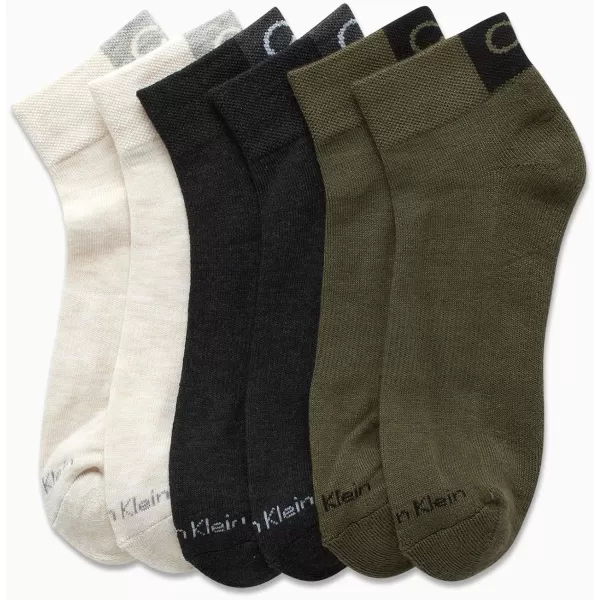 Calvin Klein Mens Socks  Athletic Cushioned Quarter Cut Socks 6 PackKalamata Assorted