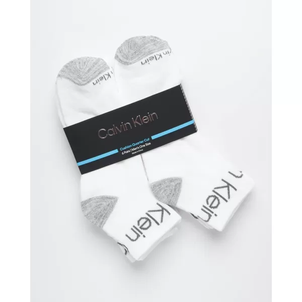 Calvin Klein Mens Socks  Athletic Cushioned Quarter Cut Socks 6 PackWhite Assorted