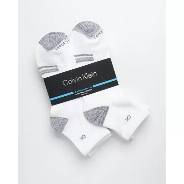 Calvin Klein Mens Socks  Athletic Cushioned Quarter Cut Socks 6 PackWhiteGrey