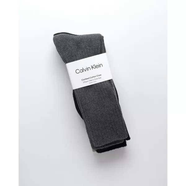 Calvin Klein Mens Socks  Lightweight Cotton Blend Crew Socks 3 PackCharcoalBlackOxford