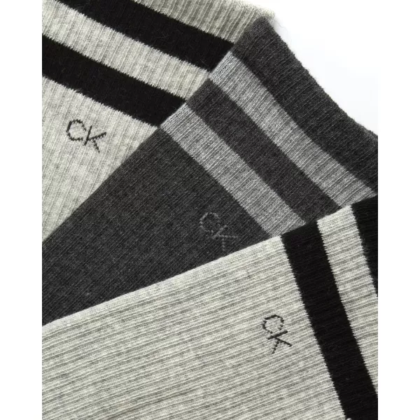 Calvin Klein Mens Socks  Lightweight Cotton Blend Crew Socks 3 PackHeather Grey Stripe