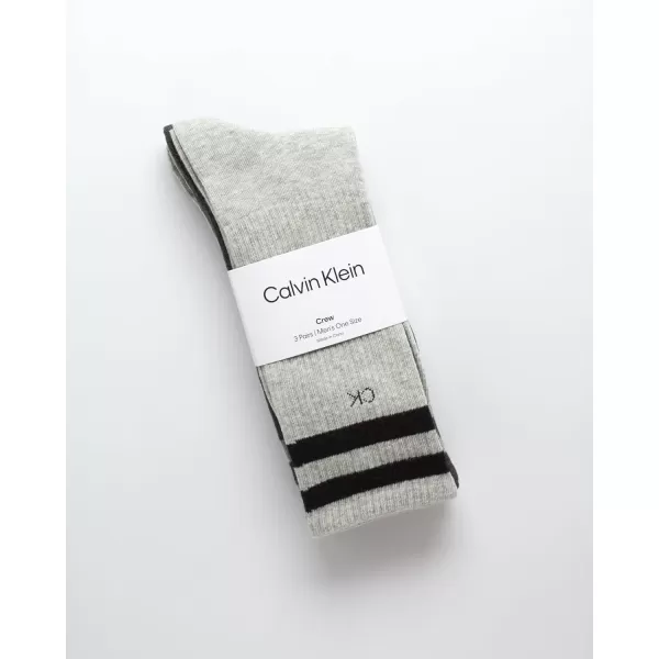 Calvin Klein Mens Socks  Lightweight Cotton Blend Crew Socks 3 PackHeather Grey Stripe