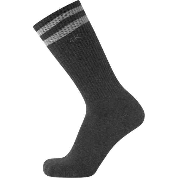 Calvin Klein Mens Socks  Lightweight Cotton Blend Crew Socks 3 PackHeather Grey Stripe