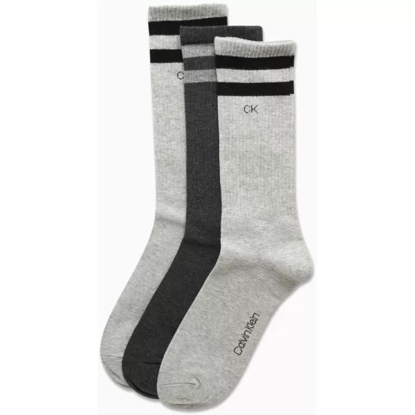 Calvin Klein Mens Socks  Lightweight Cotton Blend Crew Socks 3 PackHeather Grey Stripe