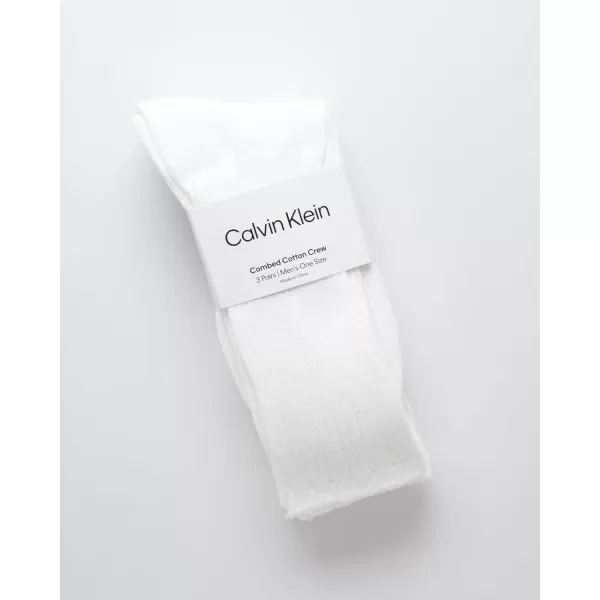 Calvin Klein Mens Socks  Lightweight Cotton Blend Crew Socks 3 PackWhite