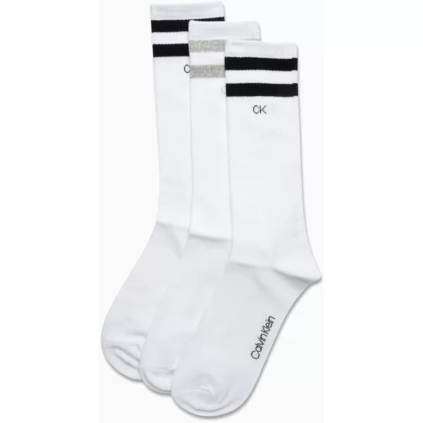 Calvin Klein Mens Socks  Lightweight Cotton Blend Crew Socks 3 PackWhite Stripe