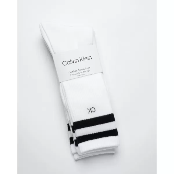 Calvin Klein Mens Socks  Lightweight Cotton Blend Crew Socks 3 PackWhite Stripe