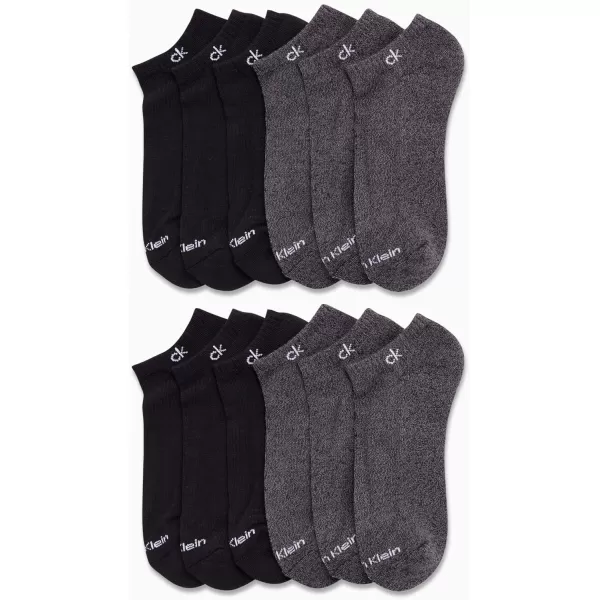 Calvin Klein Mens Socks  Low Cut Ankle Socks 12 PackBlackGrey Solid