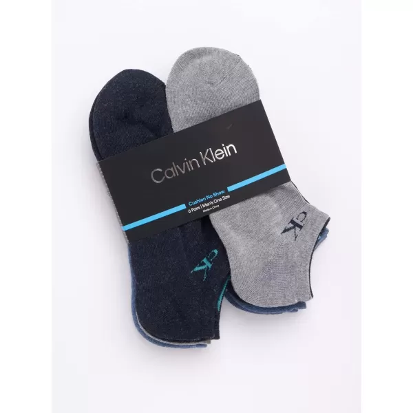 Calvin Klein Mens Socks  No Show Low Cut Athletic Socks 6 PackBlue Assorted