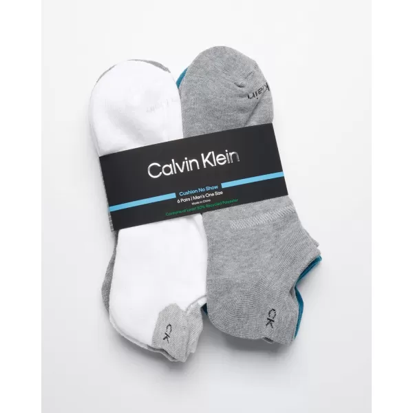 Calvin Klein Mens Socks  No Show Low Cut Athletic Socks 6 PackWhiteGreyBlue