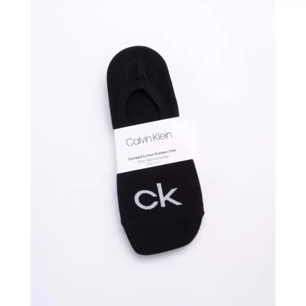 Calvin Klein Mens Socks  No Show Sneaker Liner Socks 3 PackPure Black Logo