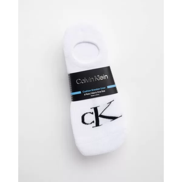 Calvin Klein Mens Socks  No Show Sneaker Liner Socks 6 PackWhite Logo