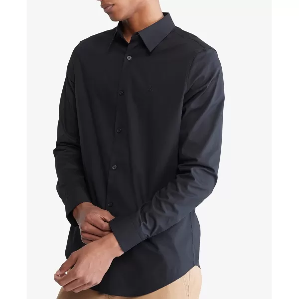 Calvin Klein Mens Stretch Cotton Monogram Logo Button Down ShirtBlack Beauty