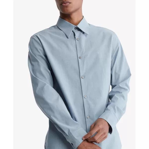 Calvin Klein Mens Stretch Cotton Monogram Logo Button Down ShirtBlissful Blue