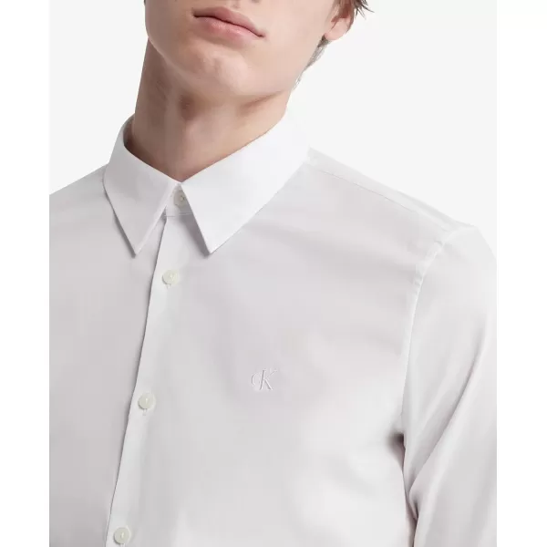 Calvin Klein Mens Stretch Cotton Monogram Logo Button Down ShirtBrilliant White