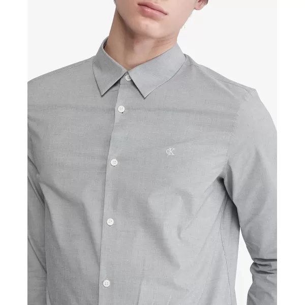 Calvin Klein Mens Stretch Cotton Monogram Logo Button Down ShirtSilver Springs