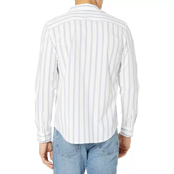 Calvin Klein Mens Stretch Cotton Monogram Logo Stripe Button Down ShirtBrilliant White