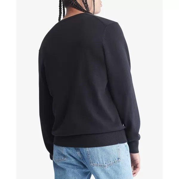 Calvin Klein Mens Supima Cotton Solid Monogram Logo SweaterBlack