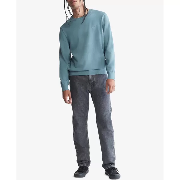 Calvin Klein Mens Supima Cotton Solid Monogram Logo SweaterGoblin Blue