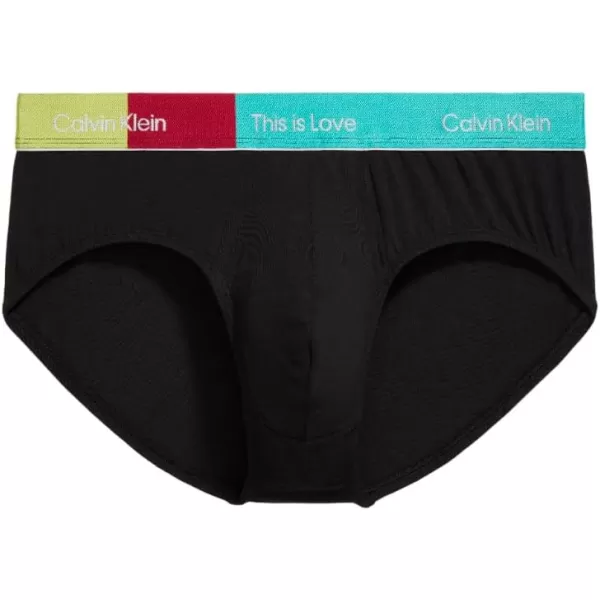 Calvin Klein Mens This is Love Pride Colorblock Cotton UnderwearHIP BRIEF Black Body W Aqua Green