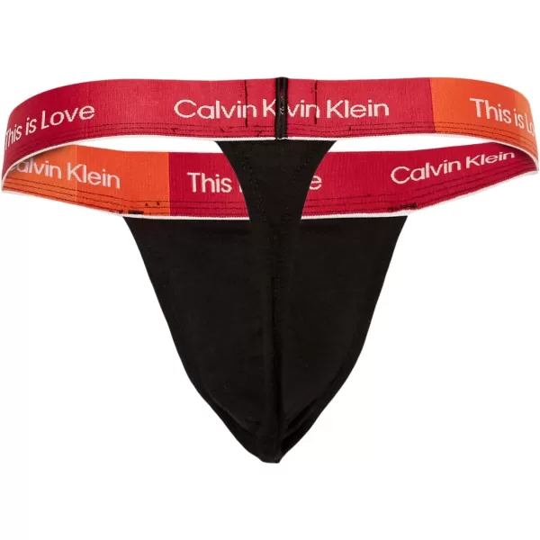 Calvin Klein Mens This is Love Pride Colorblock Cotton UnderwearTHONG Black Body W Persian Red