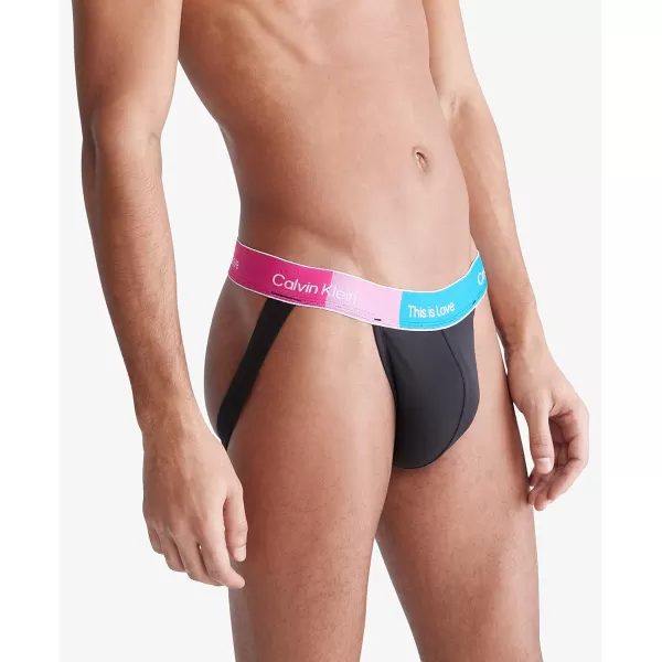 Calvin Klein Mens This is Love Pride Colorblock Micro UnderwearJock Strap Black W Shocking Blue