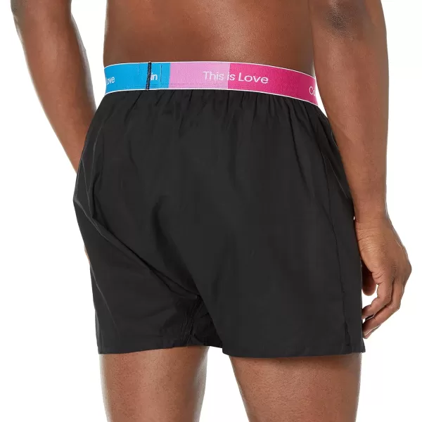 Calvin Klein Mens This is Love Pride Woven BoxerBlack W Shocking Blue