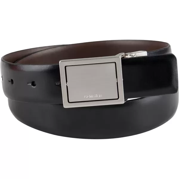 Calvin Klein Mens TwoInOne Reversible Modern Plaque Buckle Dress BeltBlackBrown