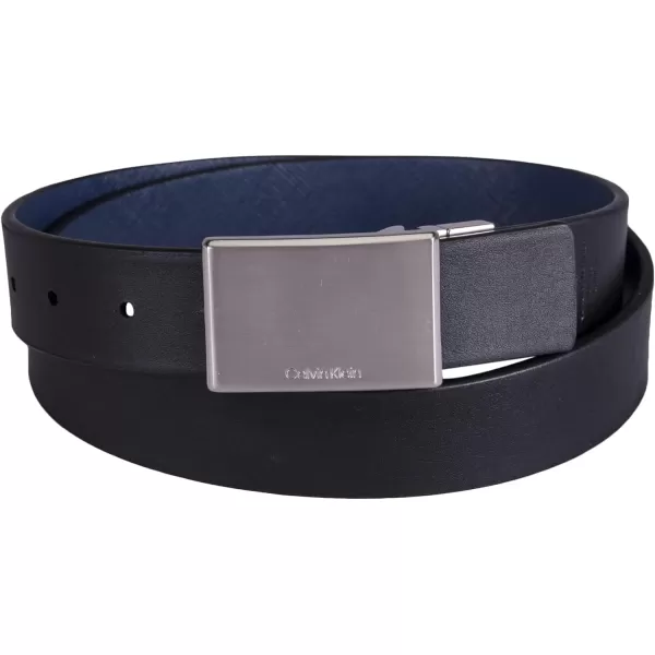 Calvin Klein Mens TwoInOne Reversible Modern Plaque Buckle Dress BeltBlueBlack Plaque