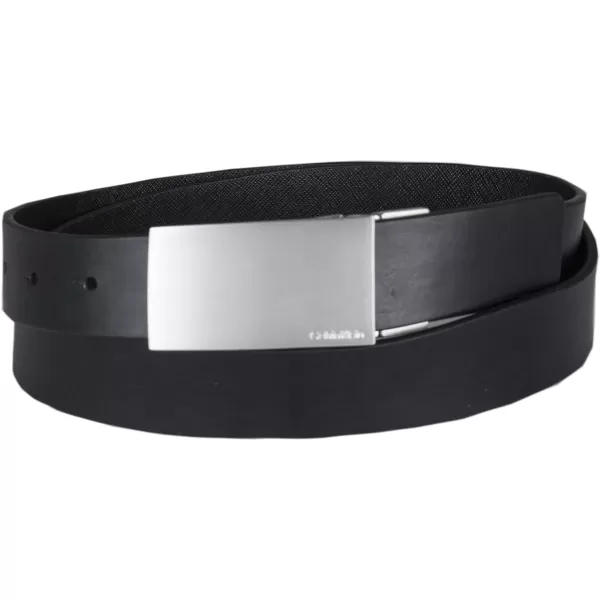 Calvin Klein Mens TwoInOne Reversible Modern Plaque Buckle Dress BeltDeep BlackBlack