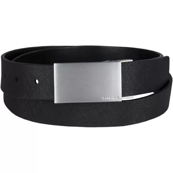 Calvin Klein Mens TwoInOne Reversible Modern Plaque Buckle Dress BeltDeep BlackBlack