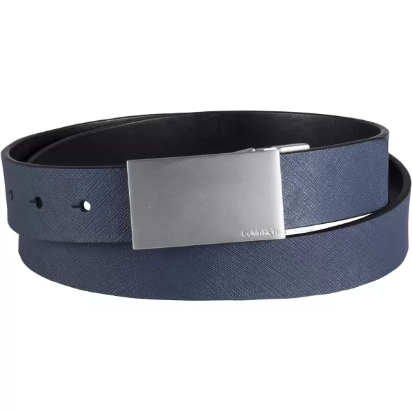 Calvin Klein Mens TwoInOne Reversible Modern Plaque Buckle Dress BeltNavyBlack