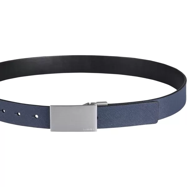 Calvin Klein Mens TwoInOne Reversible Modern Plaque Buckle Dress BeltNavyBlack