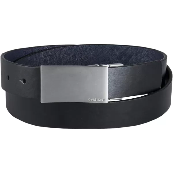 Calvin Klein Mens TwoInOne Reversible Modern Plaque Buckle Dress BeltNavyBlack