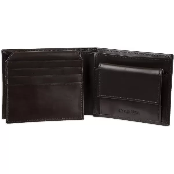 Calvin Klein Mens Wallet SetsMinimalist Bifold and Card CasesBrown Coin Pocket Bifold
