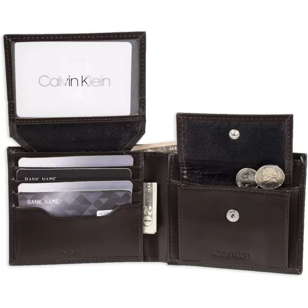 Calvin Klein Mens Wallet SetsMinimalist Bifold and Card CasesBrown Coin Pocket Bifold