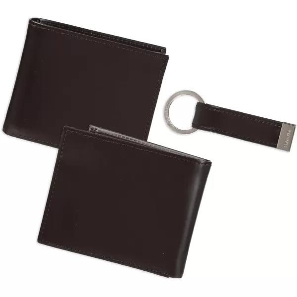 Calvin Klein Mens Wallet SetsMinimalist Bifold and Card CasesBrown Coin Pocket Bifold