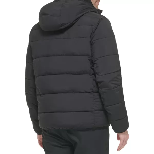 Calvin Klein Mens Winter CoatPuffer Stretch Jacket with Sherpa HoodEbony